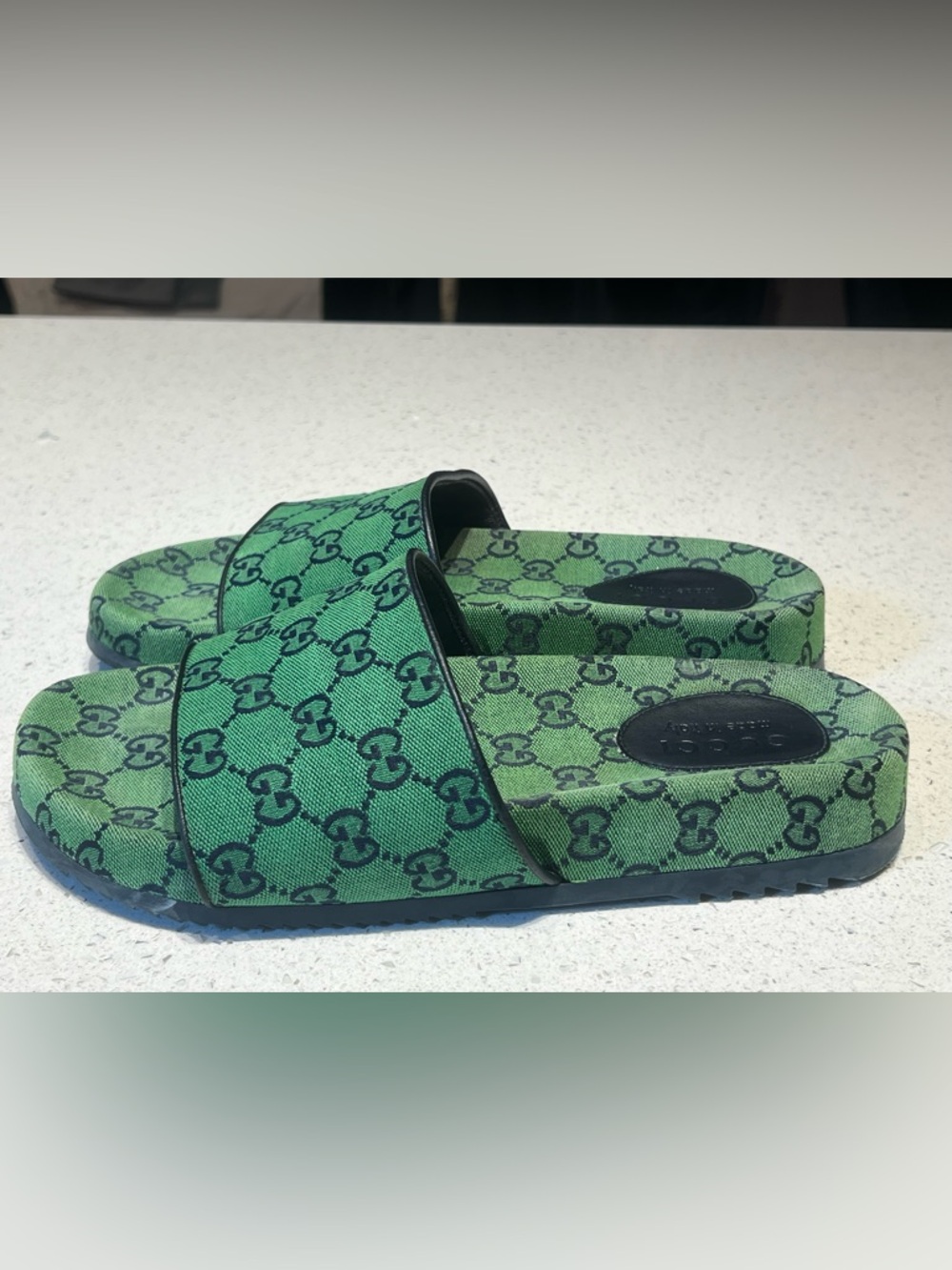 Gucci GG green canvas platform sandals size 10 US - Picture 3 of 10